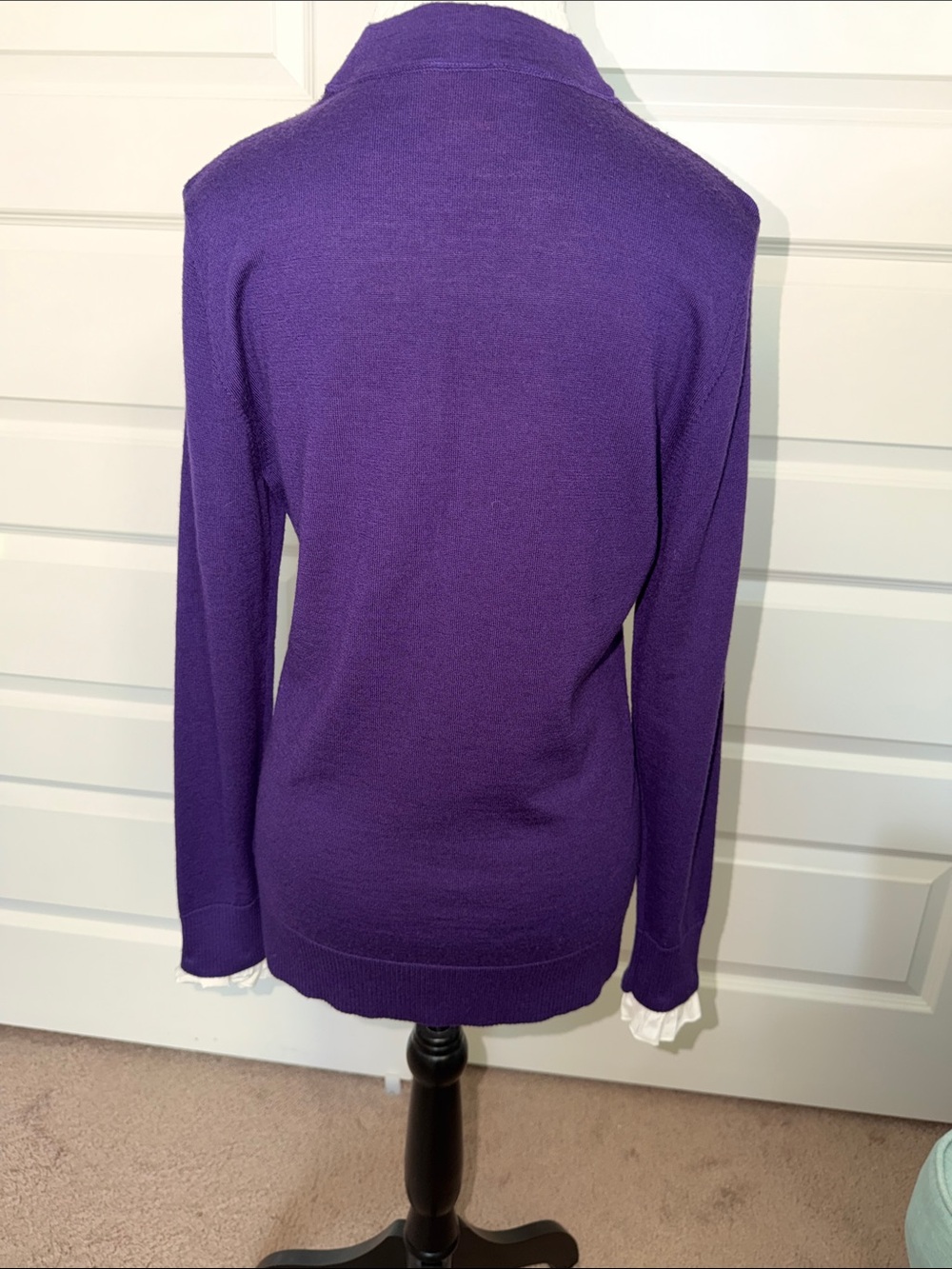 Purple V-Neck Button Cardigan Sweater Tory Burch Size L Merino Wool - Picture 5 of 7